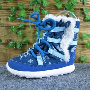 Nike Roshe‎ One Hi GS Toddler 8 Blue Snowflake Winter Boots Faux Fur Warm Shoes